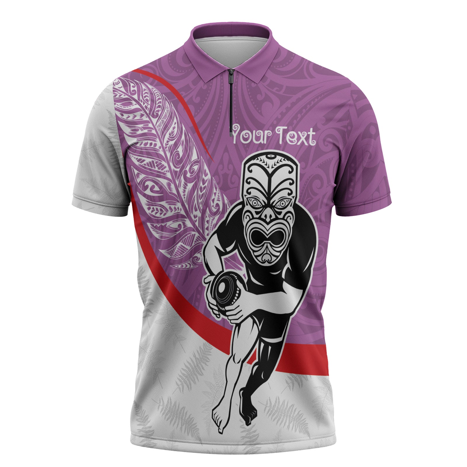 Personalised Aotearoa Lawn Bowls Zipper Polo Shirt Maori Warrior and Silver Fern Sporty Style Pink LT03 Pink - Polynesian Pride