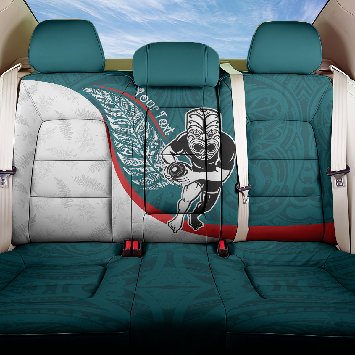 Personalised Aotearoa Lawn Bowls Back Car Seat Cover Maori Warrior and Silver Fern Sporty Style Teal LT03 One Size Teal - Polynesian Pride