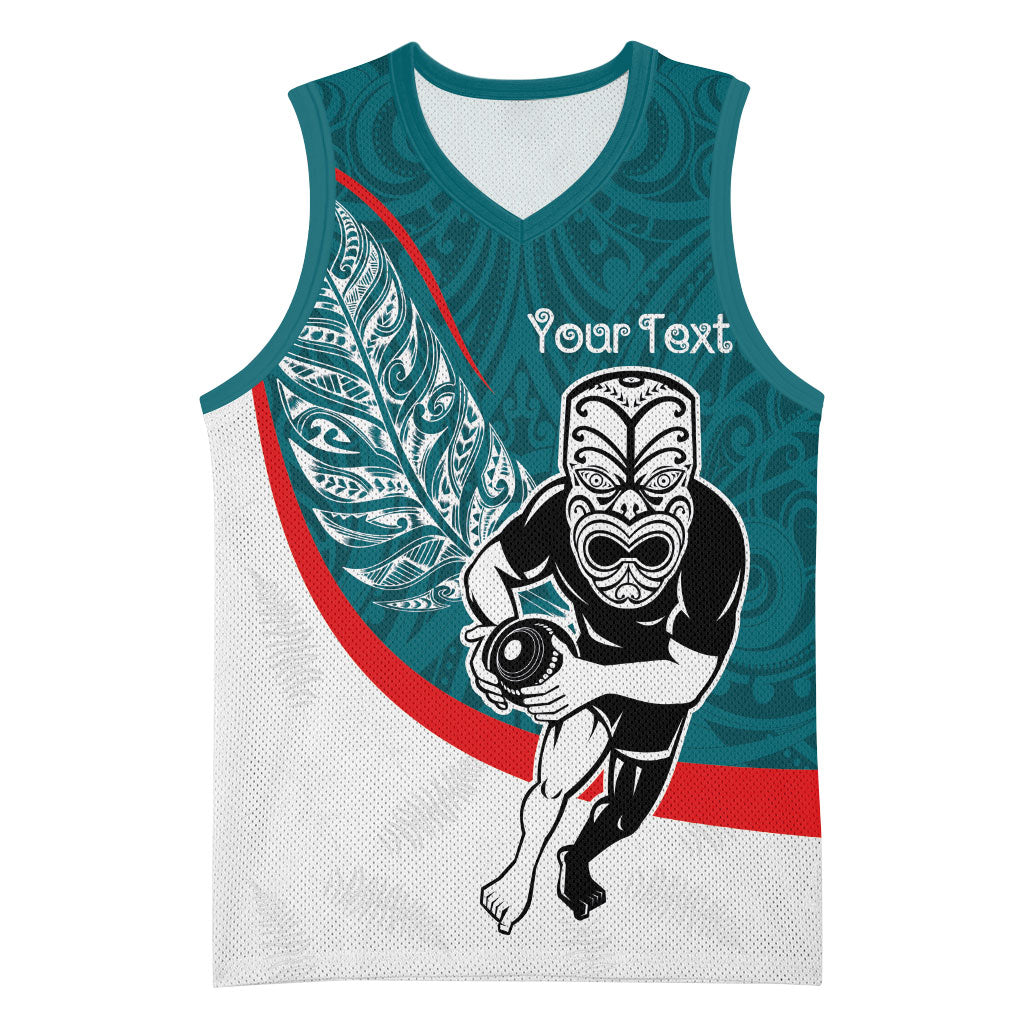 Personalised Aotearoa Lawn Bowls Basketball Jersey Maori Warrior and Silver Fern Sporty Style Teal LT03 Unisex Teal - Polynesian Pride