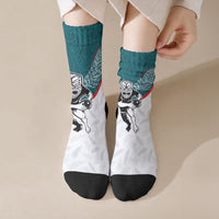 Aotearoa Lawn Bowls Crew Socks Maori Warrior and Silver Fern Sporty Style Teal LT03 Crew Socks Teal - Polynesian Pride