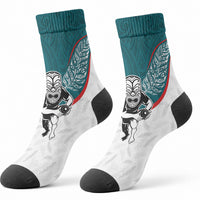 Aotearoa Lawn Bowls Crew Socks Maori Warrior and Silver Fern Sporty Style Teal LT03 - Polynesian Pride