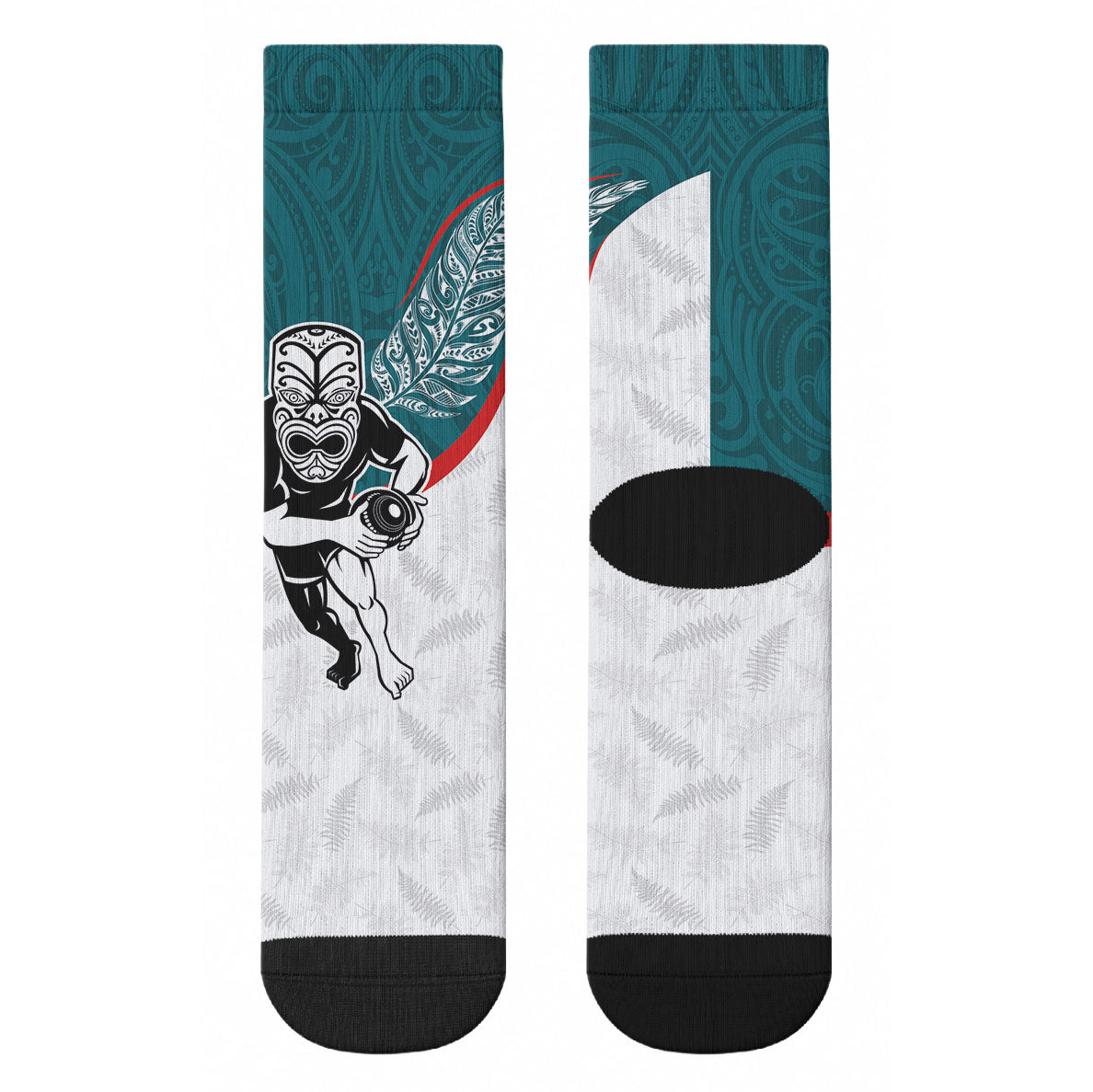 Aotearoa Lawn Bowls Crew Socks Maori Warrior and Silver Fern Sporty Style Teal LT03 - Polynesian Pride