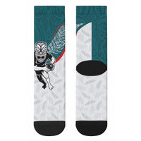 Aotearoa Lawn Bowls Crew Socks Maori Warrior and Silver Fern Sporty Style Teal LT03 - Polynesian Pride