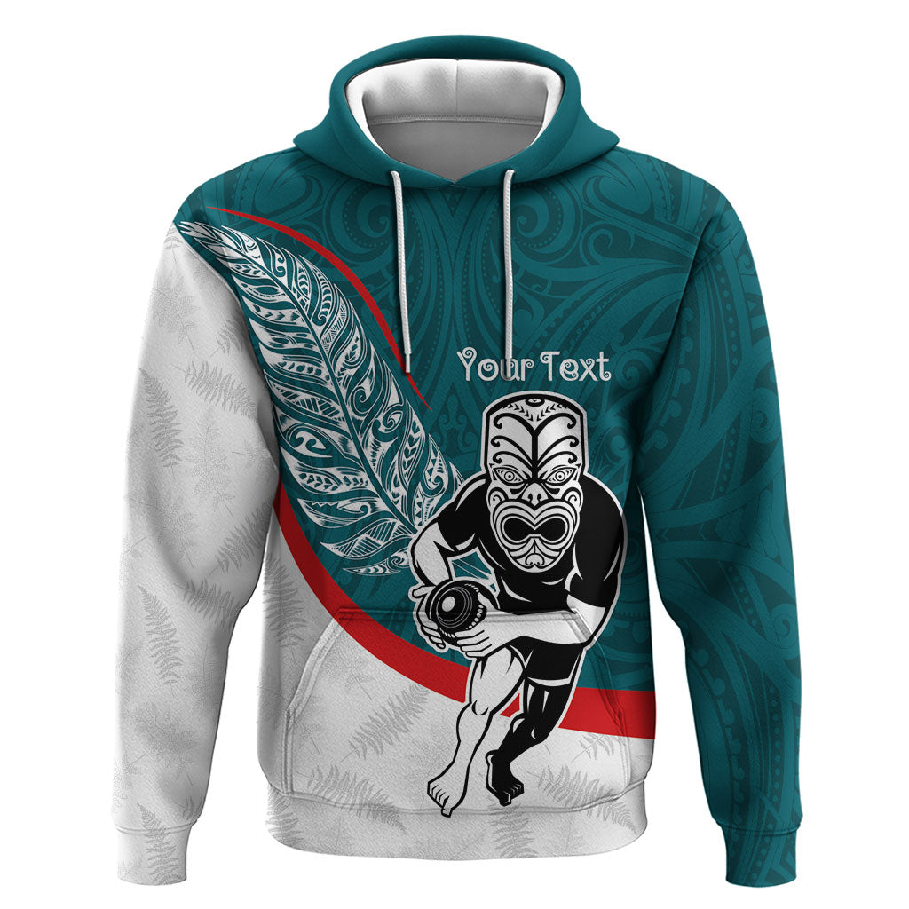 Personalised Aotearoa Lawn Bowls Hoodie Maori Warrior and Silver Fern Sporty Style Teal LT03 Pullover Hoodie Teal - Polynesian Pride