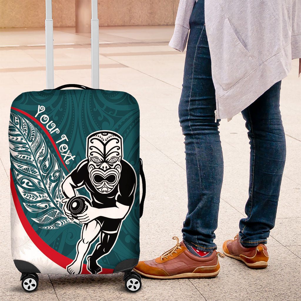Personalised Aotearoa Lawn Bowls Luggage Cover Maori Warrior and Silver Fern Sporty Style Teal LT03 Teal - Polynesian Pride