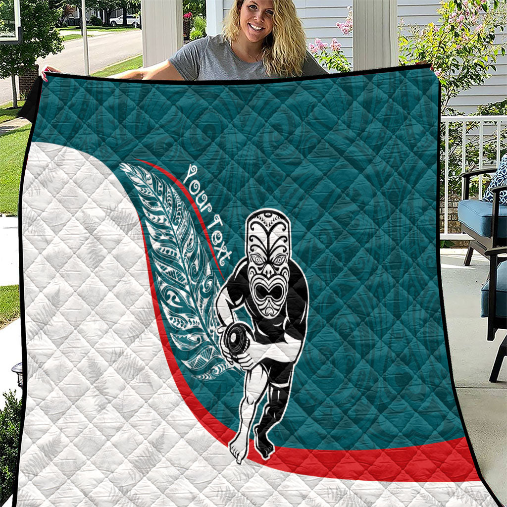 Personalised Aotearoa Lawn Bowls Quilt Maori Warrior and Silver Fern Sporty Style Teal LT03 Teal - Polynesian Pride