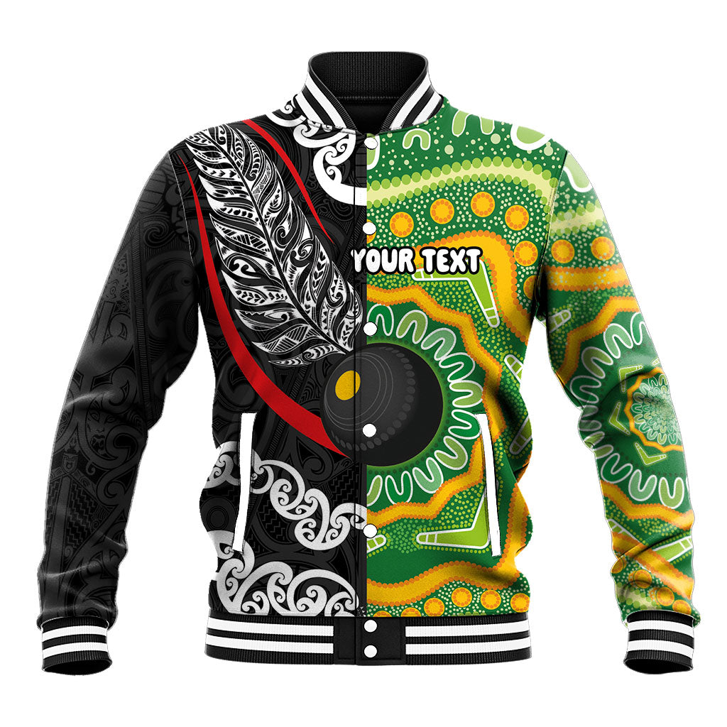 Personalised Aotearoa and Australia Lawn Bowls Baseball Jacket Maori Fern and Aboriginal Pattern LT03 Unisex Multicolor - Polynesian Pride