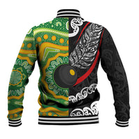 Personalised Aotearoa and Australia Lawn Bowls Baseball Jacket Maori Fern and Aboriginal Pattern LT03 - Polynesian Pride