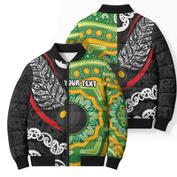 Personalised Aotearoa and Australia Lawn Bowls Bomber Puffer Jacket Maori Fern and Aboriginal Pattern LT03 - Polynesian Pride