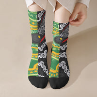 Aotearoa and Australia Lawn Bowls Crew Socks Maori Fern and Aboriginal Pattern LT03 Crew Socks Multicolor - Polynesian Pride