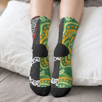 Aotearoa and Australia Lawn Bowls Crew Socks Maori Fern and Aboriginal Pattern LT03 - Polynesian Pride