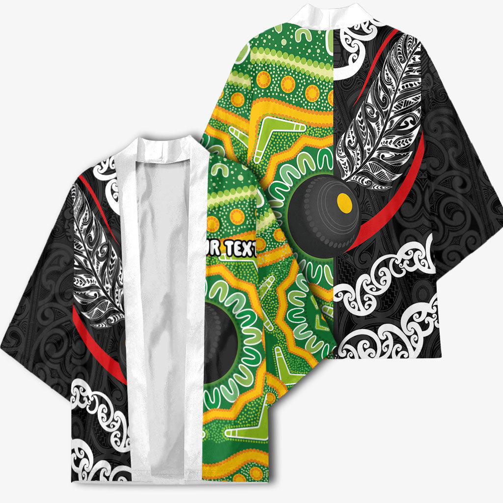 Personalised Aotearoa and Australia Lawn Bowls Kimono Maori Fern and Aboriginal Pattern LT03 - Polynesian Pride
