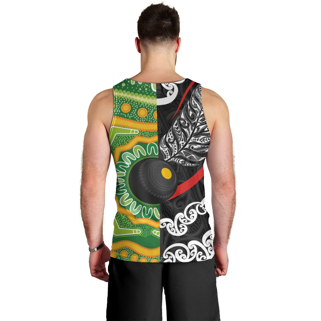 Personalised Aotearoa and Australia Lawn Bowls Men Tank Top Maori Fern and Aboriginal Pattern LT03 - Polynesian Pride