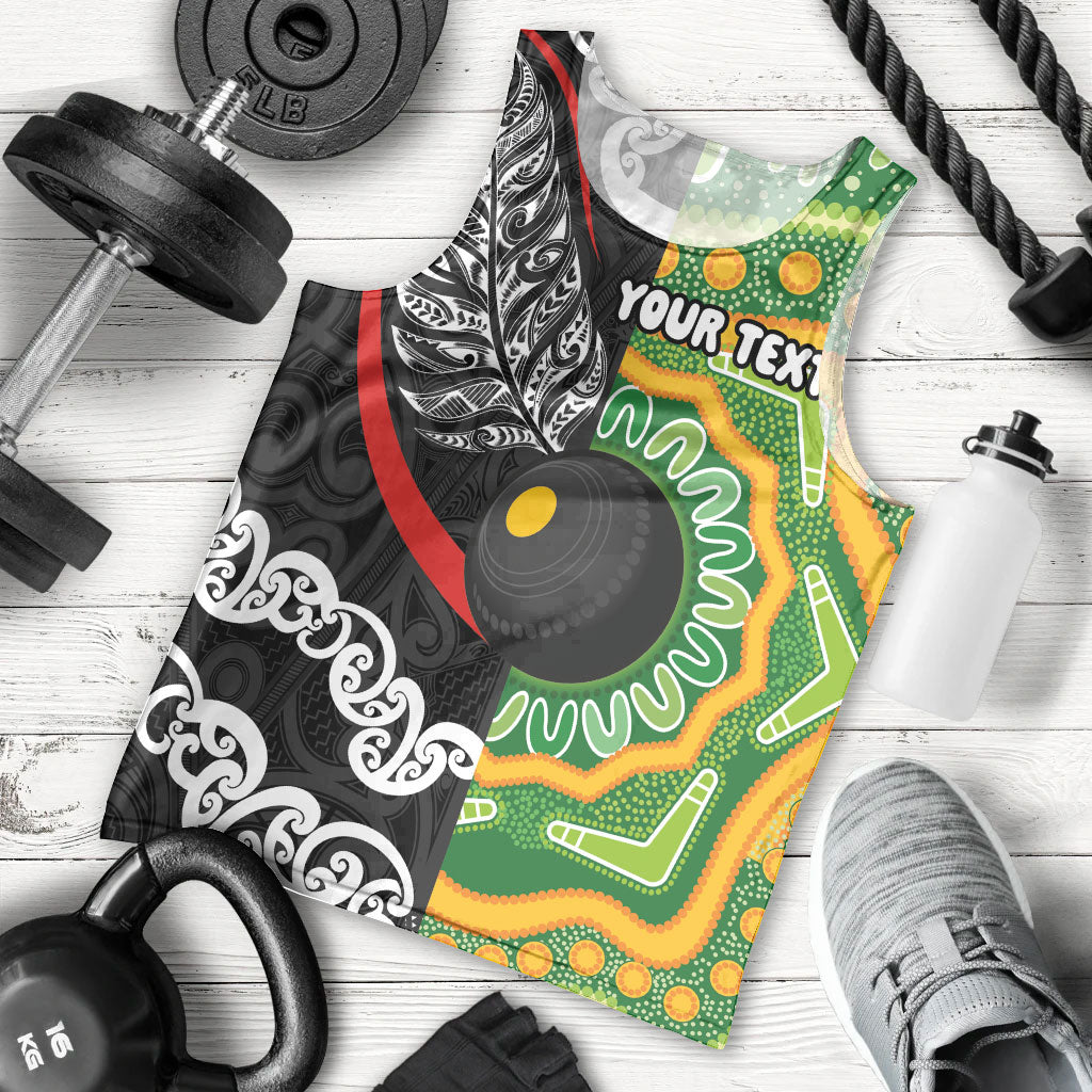 Personalised Aotearoa and Australia Lawn Bowls Men Tank Top Maori Fern and Aboriginal Pattern LT03 - Polynesian Pride
