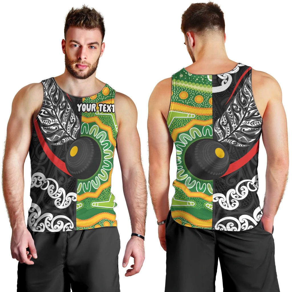 Personalised Aotearoa and Australia Lawn Bowls Men Tank Top Maori Fern and Aboriginal Pattern LT03 - Polynesian Pride