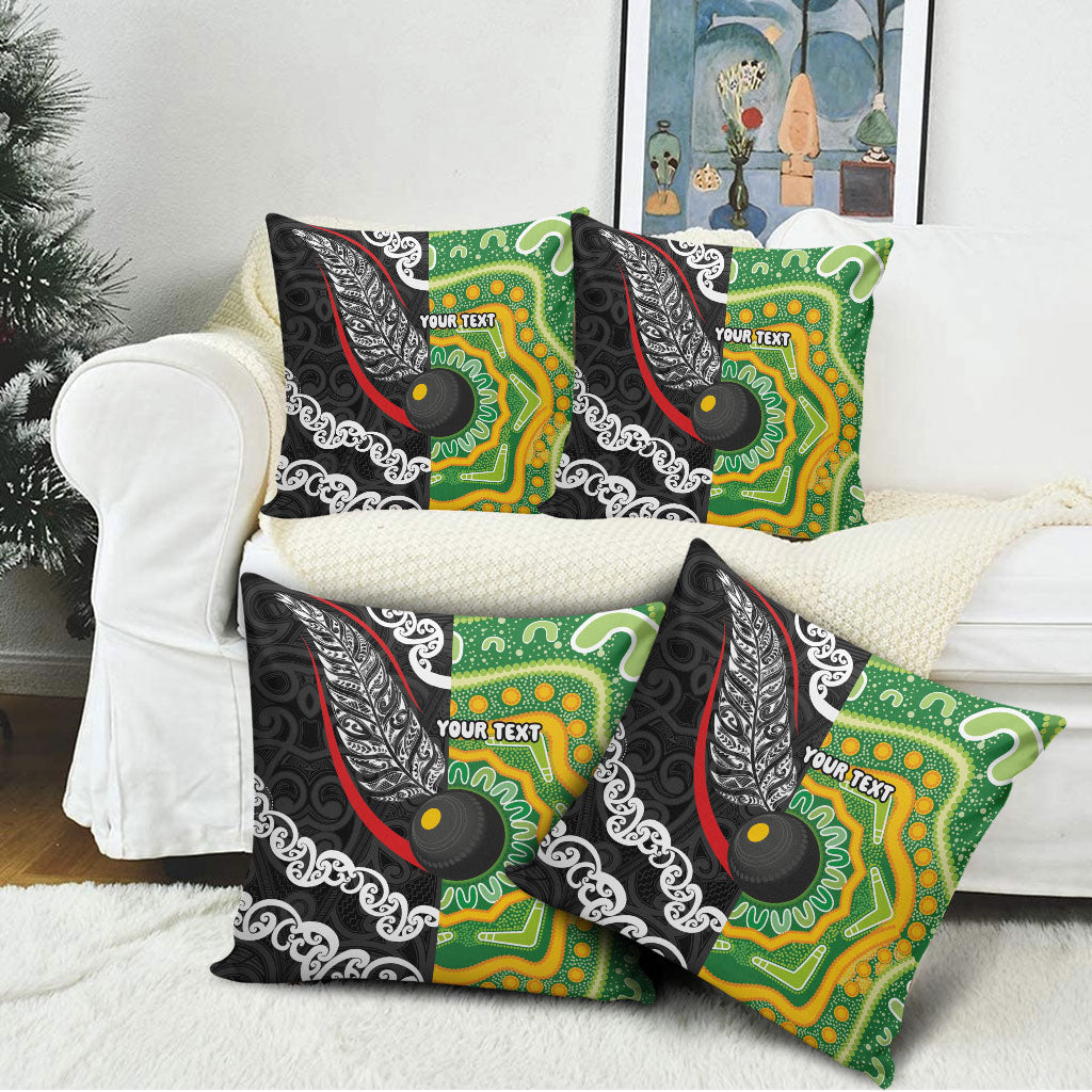 Personalised Aotearoa and Australia Lawn Bowls Pillow Cover Maori Fern and Aboriginal Pattern LT03 - Polynesian Pride