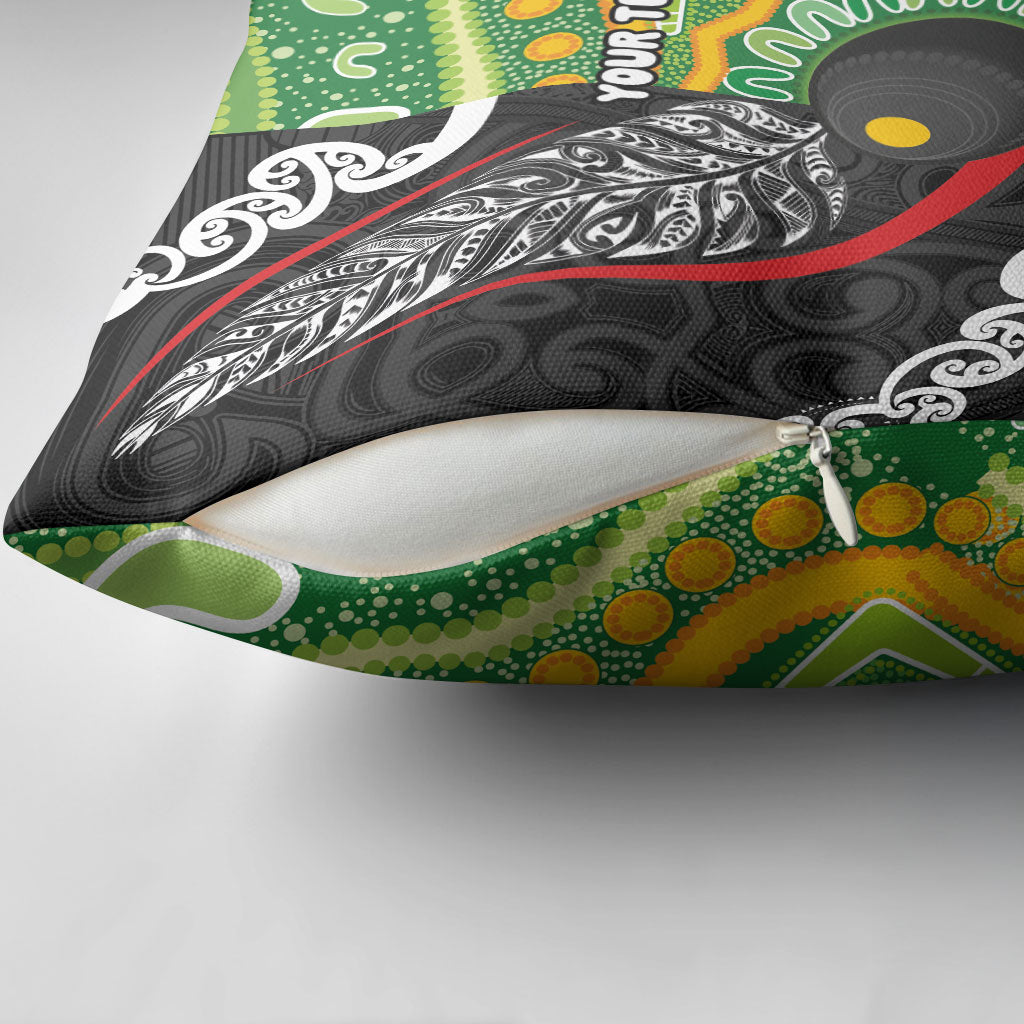 Personalised Aotearoa and Australia Lawn Bowls Pillow Cover Maori Fern and Aboriginal Pattern LT03 - Polynesian Pride