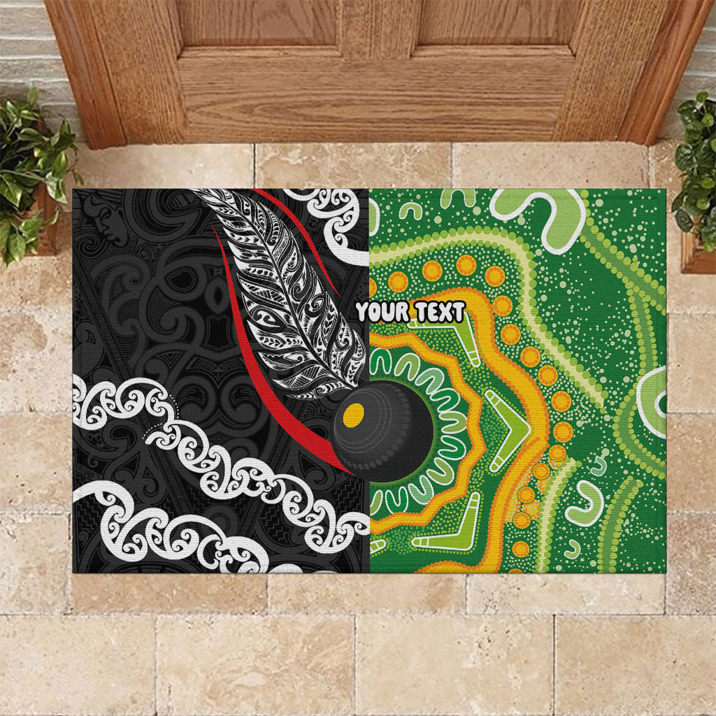 Personalised Aotearoa and Australia Lawn Bowls Rubber Doormat Maori Fern and Aboriginal Pattern LT03 Multicolor - Polynesian Pride