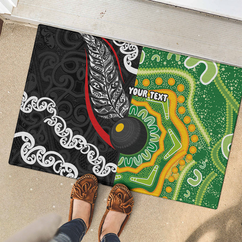 Personalised Aotearoa and Australia Lawn Bowls Rubber Doormat Maori Fern and Aboriginal Pattern LT03 - Polynesian Pride