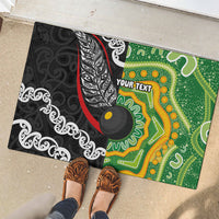 Personalised Aotearoa and Australia Lawn Bowls Rubber Doormat Maori Fern and Aboriginal Pattern LT03 - Polynesian Pride