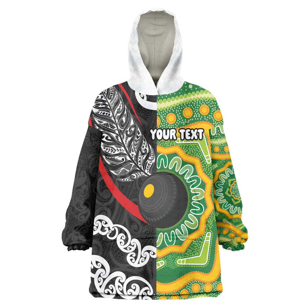 Personalised Aotearoa and Australia Lawn Bowls Wearable Blanket Hoodie Maori Fern and Aboriginal Pattern LT03 One Size Multicolor - Polynesian Pride