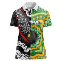 Personalised Aotearoa and Australia Lawn Bowls Women Polo Shirt Maori Fern and Aboriginal Pattern LT03 Female Multicolor - Polynesian Pride