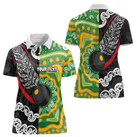 Personalised Aotearoa and Australia Lawn Bowls Women Polo Shirt Maori Fern and Aboriginal Pattern LT03 - Polynesian Pride