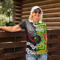 Personalised Aotearoa and Australia Lawn Bowls Women Polo Shirt Maori Fern and Aboriginal Pattern LT03 - Polynesian Pride