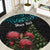 Personalized New Zealand Christmas Round Carpet Maori Santa Pikorua and Pohutukawa Meri Kirihimete LT03 Black - Polynesian Pride