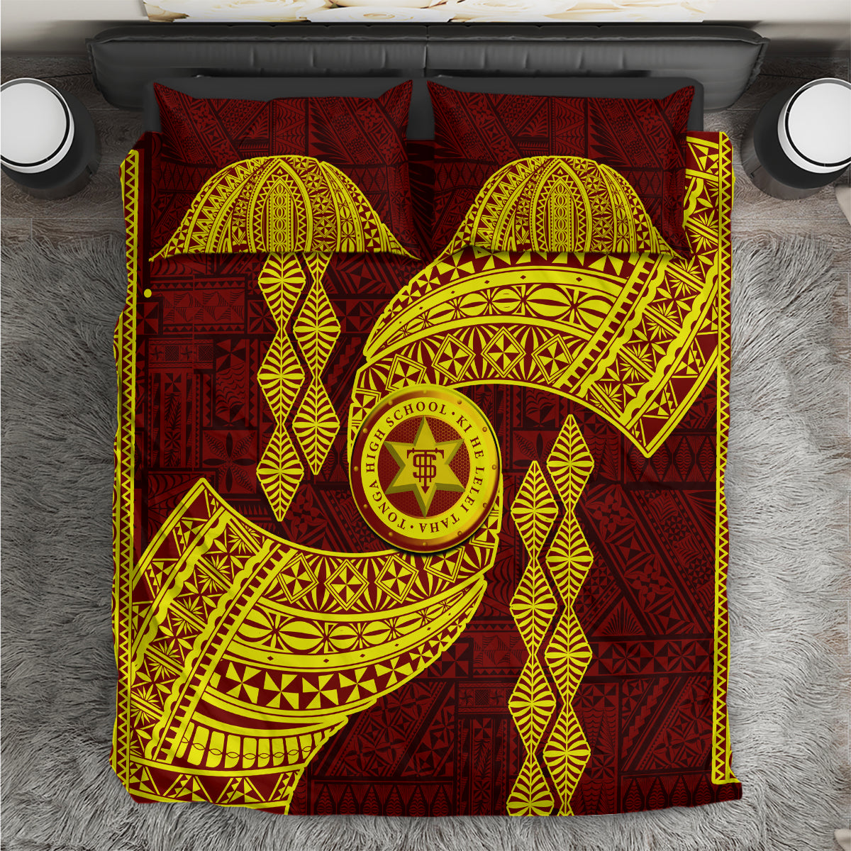 Tonga High School Bedding Set Traditional Ngatu and Polynesian Pattern LT03 Yellow - Polynesian Pride