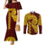 Tonga High School Couples Matching Mermaid Dress and Long Sleeve Button Shirt Traditional Ngatu and Polynesian Pattern LT03 Yellow - Polynesian Pride