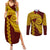 Tonga High School Couples Matching Summer Maxi Dress and Long Sleeve Button Shirt Traditional Ngatu and Polynesian Pattern LT03 Yellow - Polynesian Pride