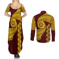 Tonga High School Couples Matching Summer Maxi Dress and Long Sleeve Button Shirt Traditional Ngatu and Polynesian Pattern LT03 - Polynesian Pride
