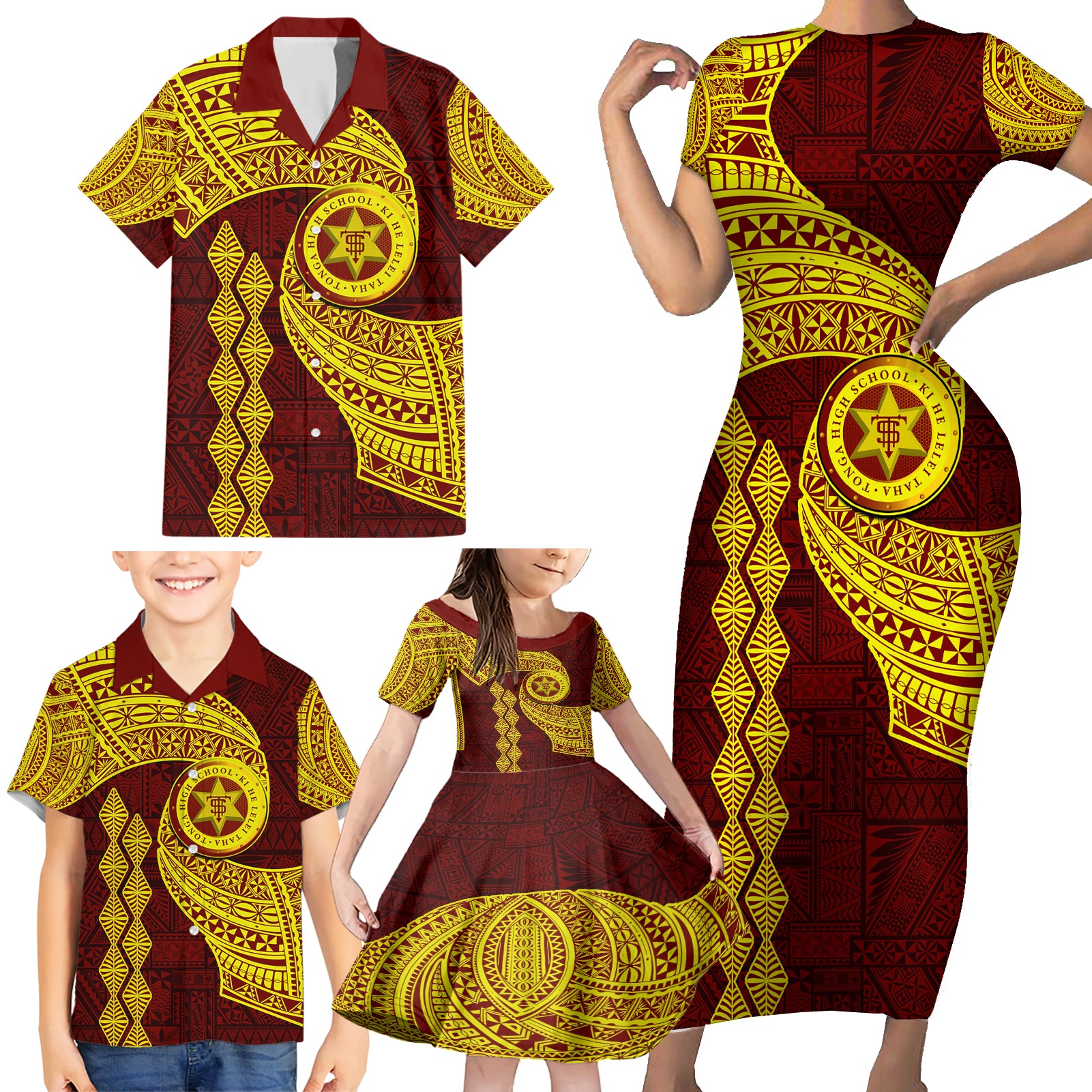 Tonga High School Family Matching Short Sleeve Bodycon Dress and Hawaiian Shirt Traditional Ngatu and Polynesian Pattern LT03 - Polynesian Pride