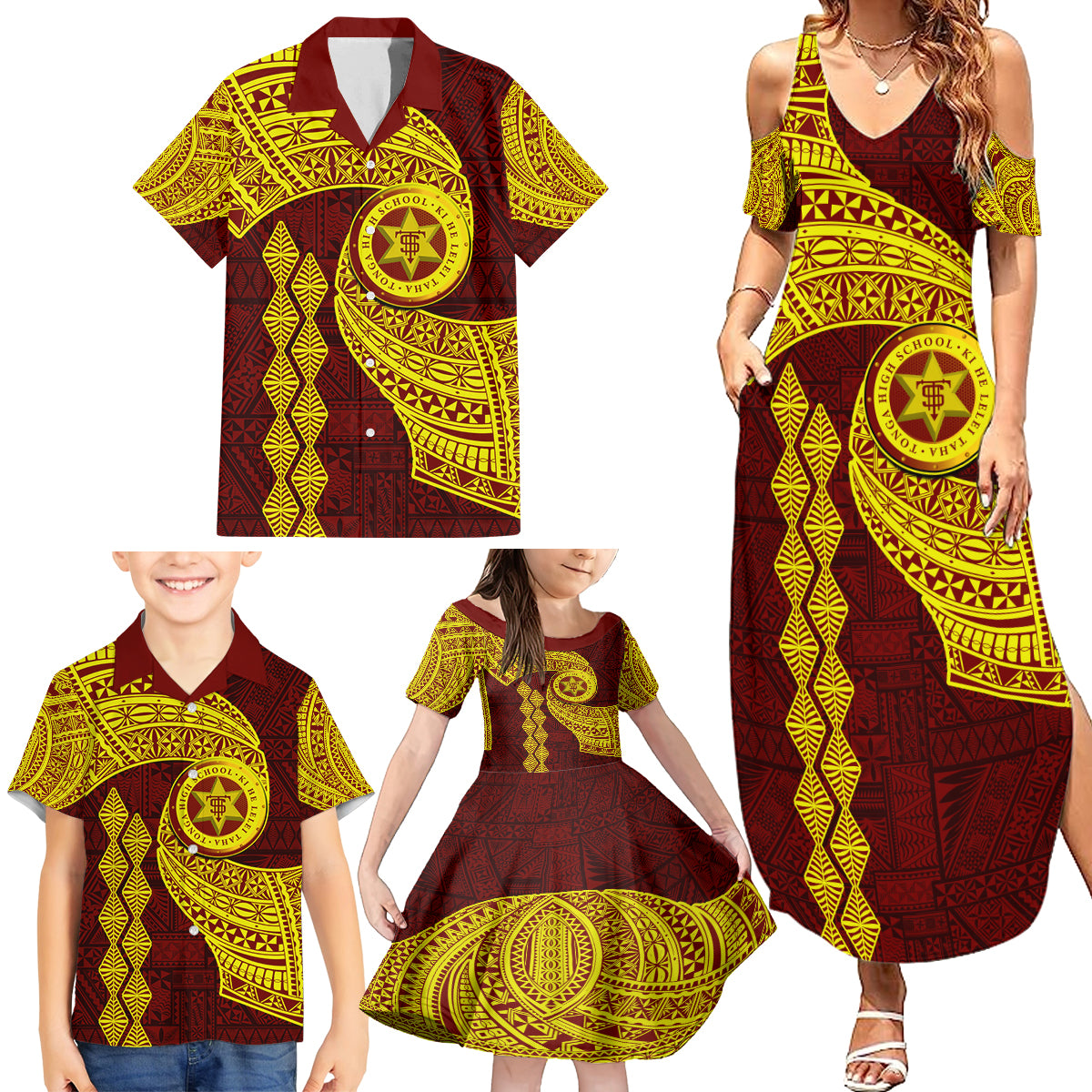 Tonga High School Family Matching Summer Maxi Dress and Hawaiian Shirt Traditional Ngatu and Polynesian Pattern LT03 - Polynesian Pride