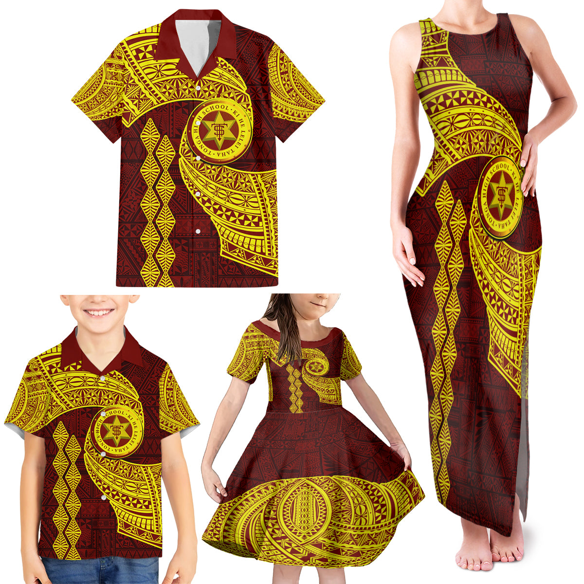 Tonga High School Family Matching Tank Maxi Dress and Hawaiian Shirt Traditional Ngatu and Polynesian Pattern LT03 - Polynesian Pride