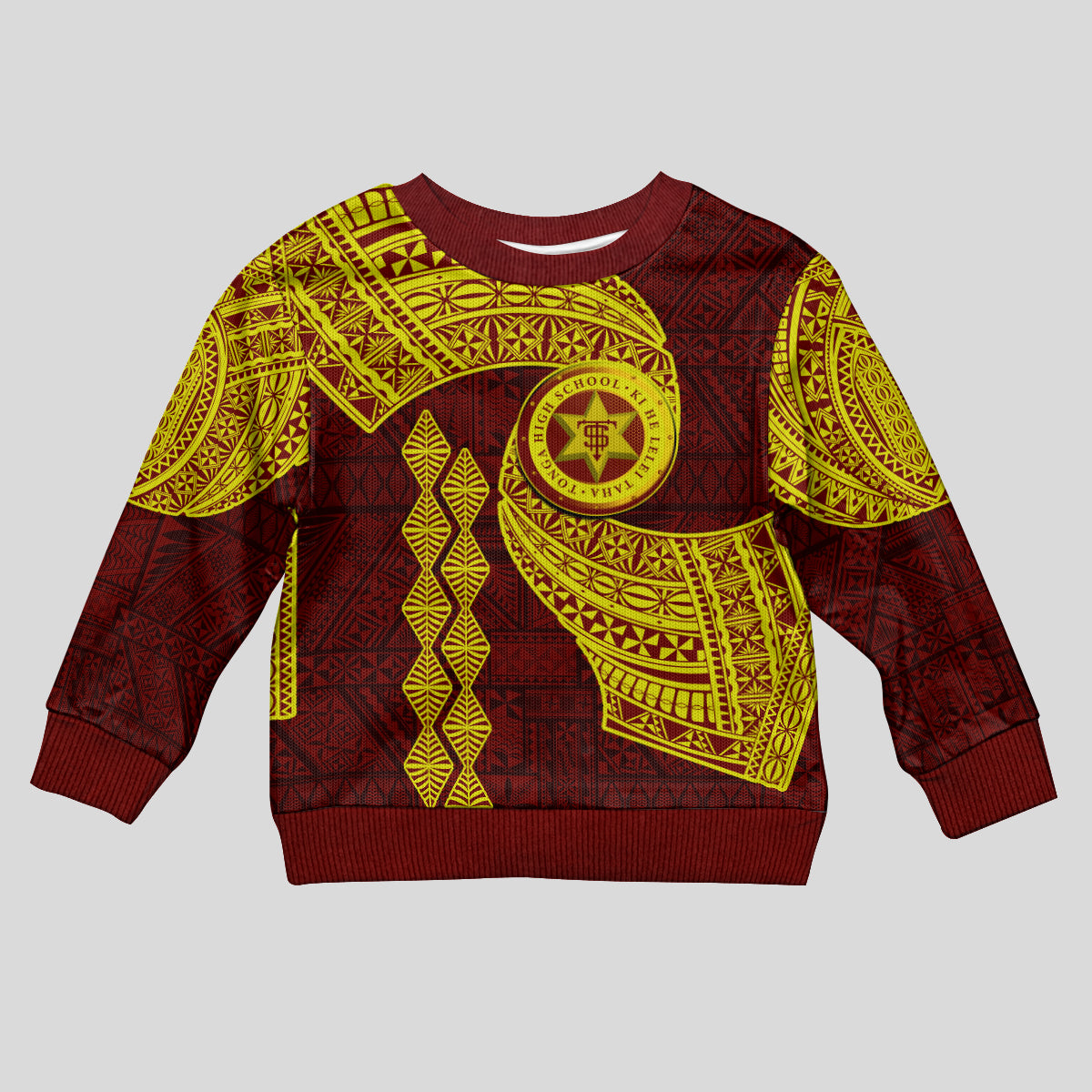 Tonga High School Kid Ugly Christmas Sweater Traditional Ngatu and Polynesian Pattern LT03 Kid Yellow - Polynesian Pride