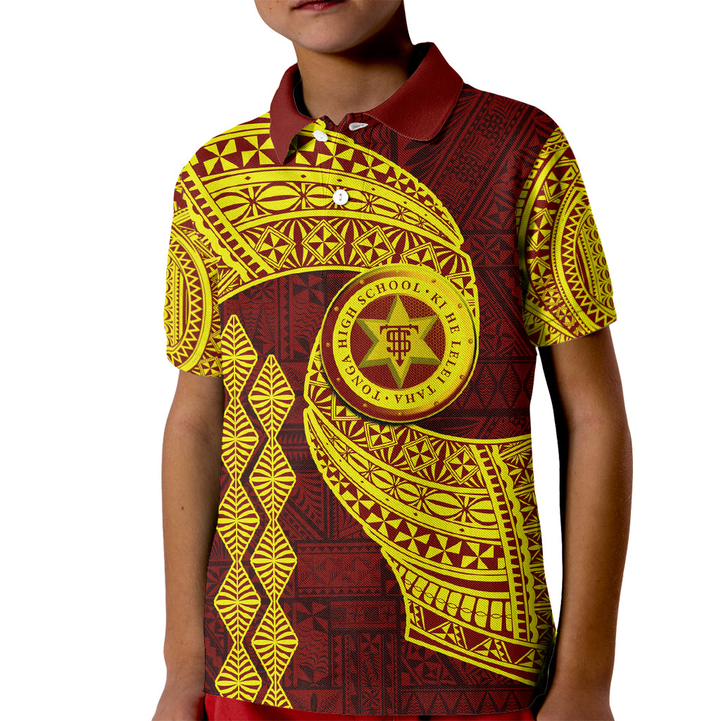 Tonga High School Kid Polo Shirt Traditional Ngatu and Polynesian Pattern LT03 Kid Yellow - Polynesian Pride