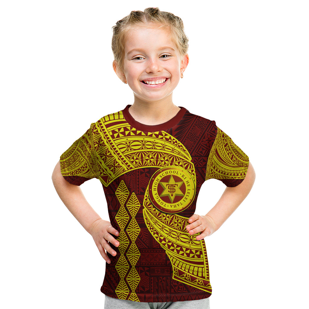 Tonga High School Kid T Shirt Traditional Ngatu and Polynesian Pattern LT03 Yellow - Polynesian Pride