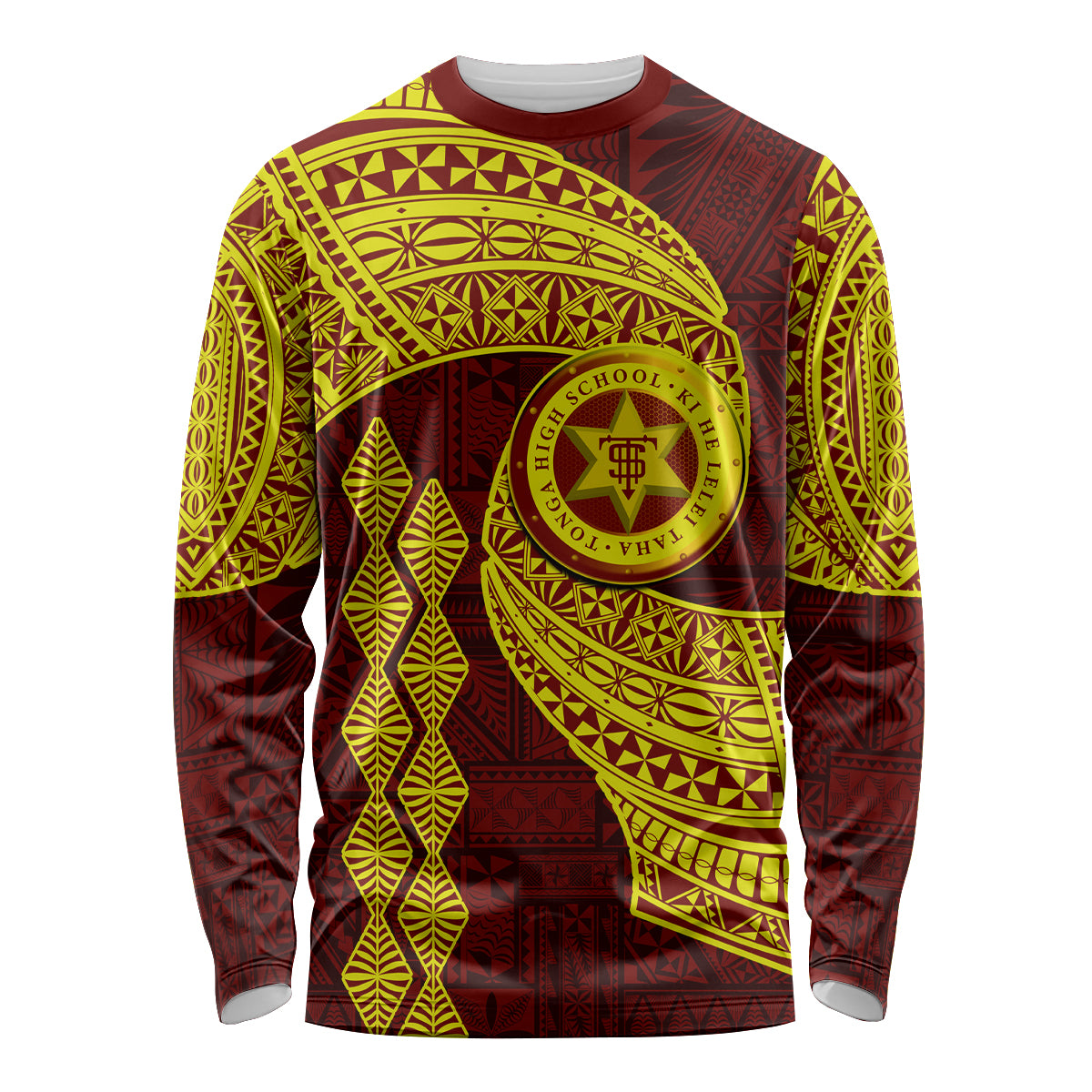 Tonga High School Long Sleeve Shirt Traditional Ngatu and Polynesian Pattern LT03 Unisex Yellow - Polynesian Pride