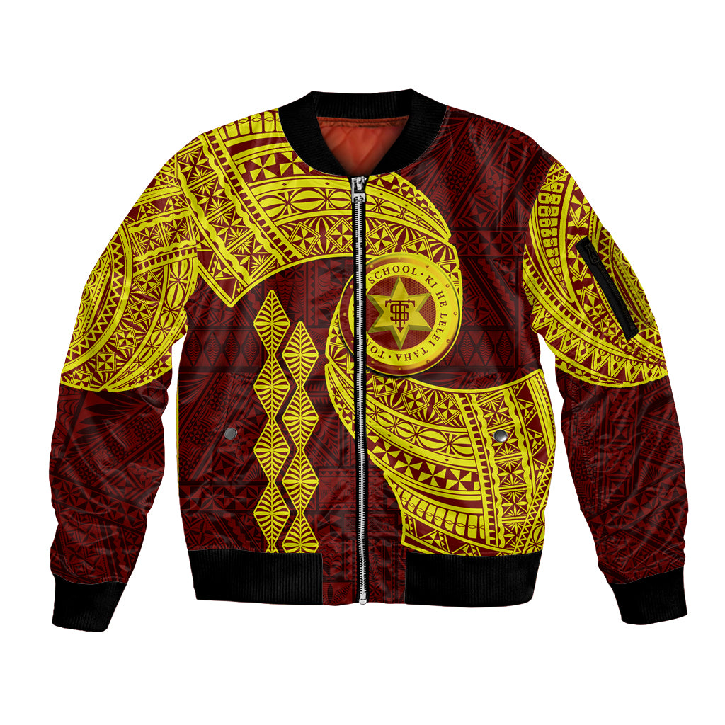 Tonga High School Sleeve Zip Bomber Jacket Traditional Ngatu and Polynesian Pattern LT03 Unisex Yellow - Polynesian Pride