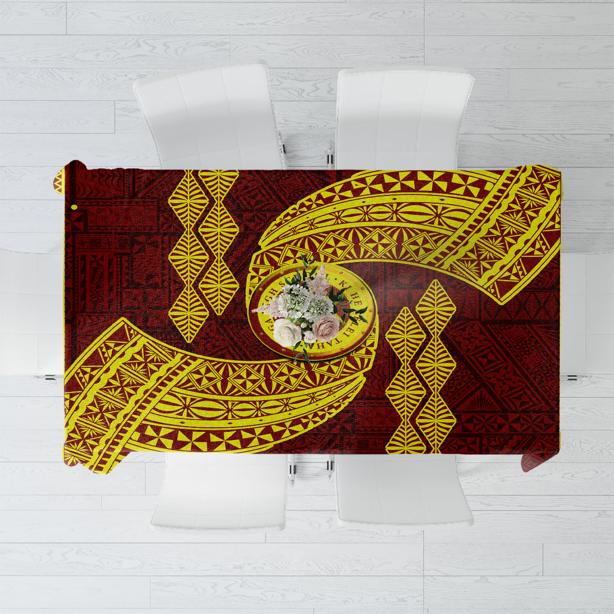 Tonga High School Tablecloth Traditional Ngatu and Polynesian Pattern LT03 Yellow - Polynesian Pride