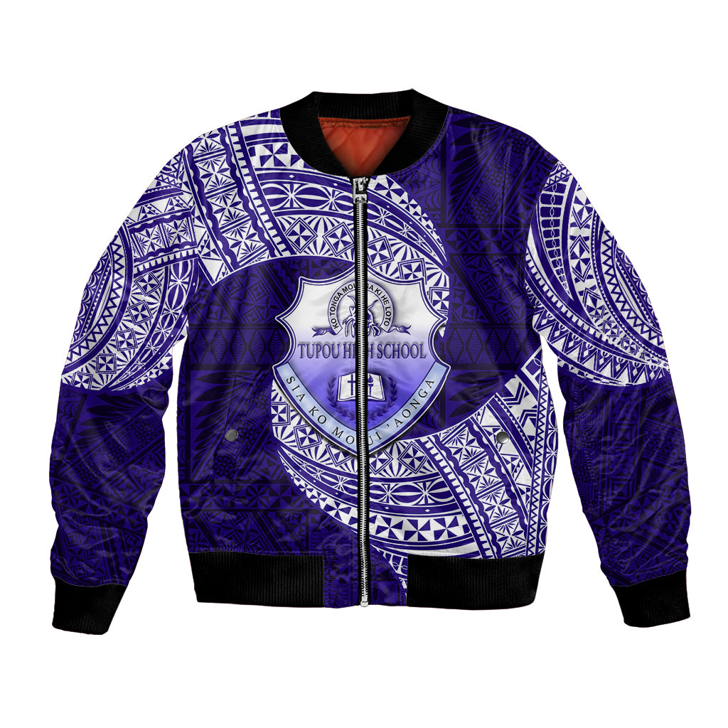 Tonga Tupou High School Bomber Jacket Traditional Ngatu and Polynesian Pattern LT03 Unisex Blue - Polynesian Pride