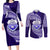 Tonga Tupou High School Couples Matching Long Sleeve Bodycon Dress and Long Sleeve Button Shirt Traditional Ngatu and Polynesian Pattern LT03 Blue - Polynesian Pride