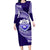 Tonga Tupou High School Long Sleeve Bodycon Dress Traditional Ngatu and Polynesian Pattern LT03 Long Dress Blue - Polynesian Pride