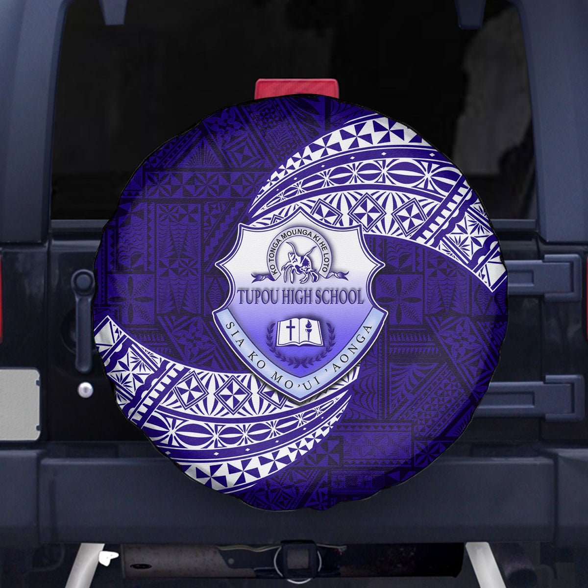 Tonga Tupou High School Spare Tire Cover Traditional Ngatu and Polynesian Pattern LT03 Blue - Polynesian Pride