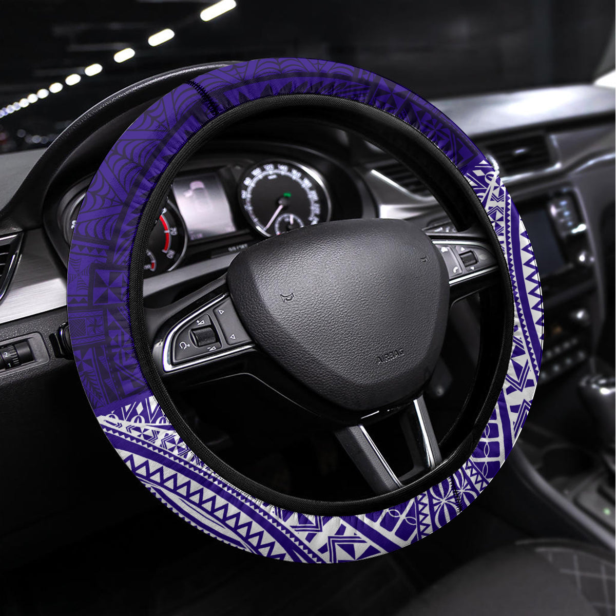 Tonga Tupou High School Steering Wheel Cover Traditional Ngatu and Polynesian Pattern LT03 Universal Fit Blue - Polynesian Pride