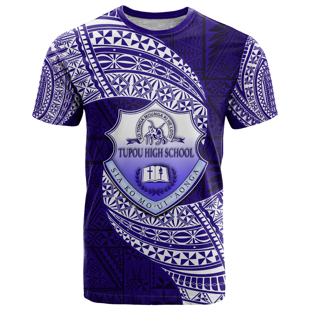 Tonga Tupou High School T Shirt Traditional Ngatu and Polynesian Pattern LT03 Blue - Polynesian Pride