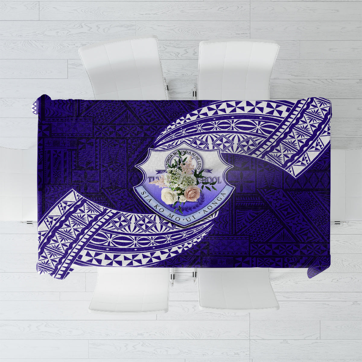 Tonga Tupou High School Tablecloth Traditional Ngatu and Polynesian Pattern LT03 Blue - Polynesian Pride