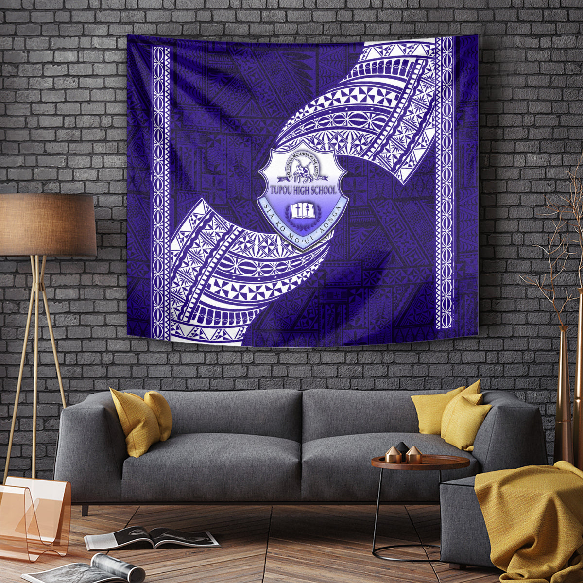 Tonga Tupou High School Tapestry Traditional Ngatu and Polynesian Pattern LT03 Blue - Polynesian Pride